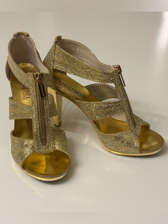 Michael Kors Shoes - Michael Kors Glitter Gold Strappy Zip High Heels Size 6